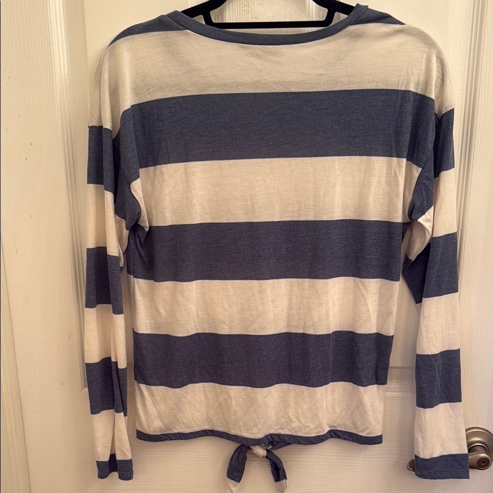 Cloud Chaser Blue and White Tie Front Long Sleeve T-Shirt - Picture 2 of 4